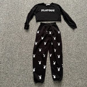 Playboy set - cropped long sleeve top and sweatpants
